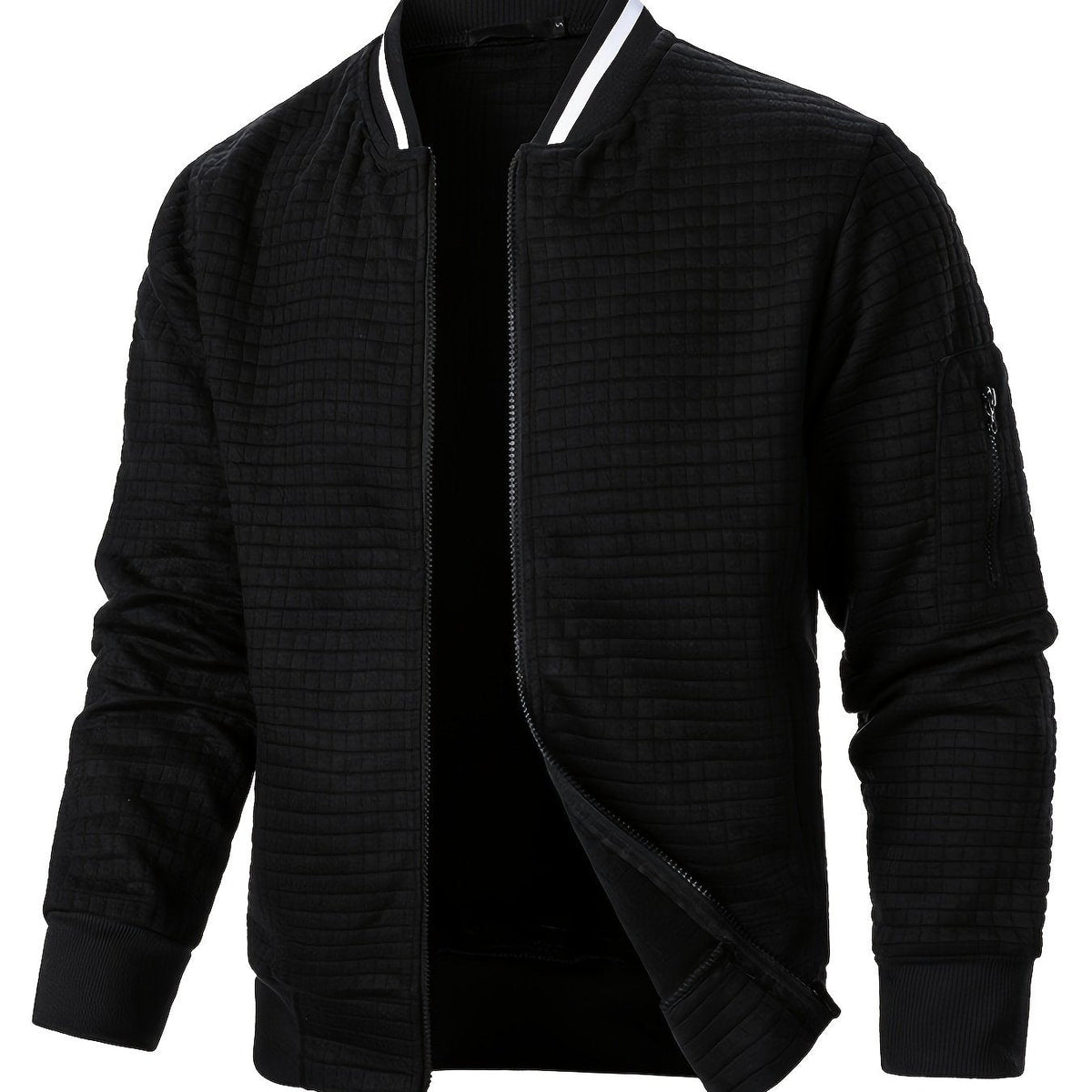 Men's Textured Full-Zip Bomber Jacket – Black