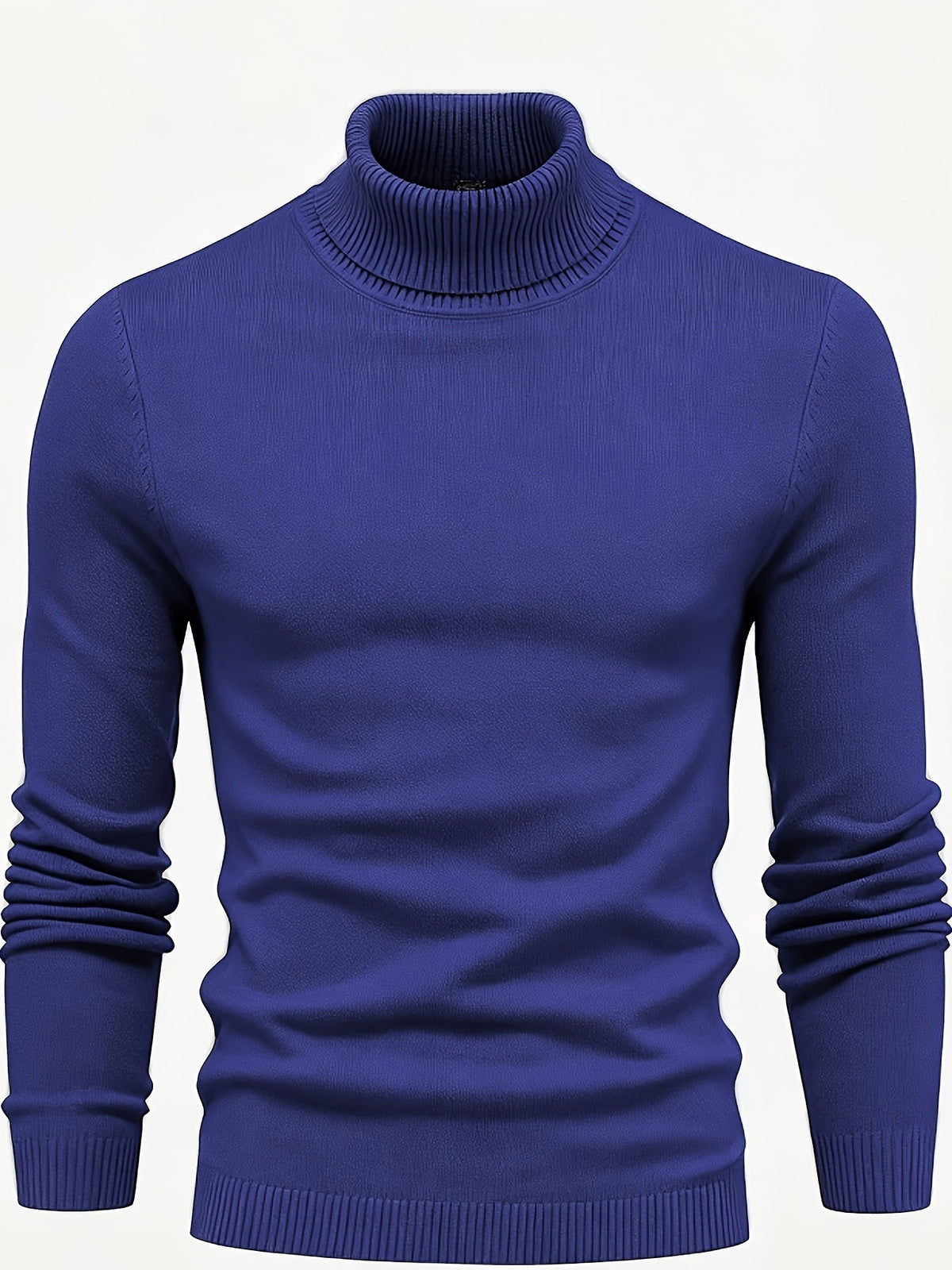 Men's Rib-Knit Roll-Neck Knit Pullover – Blue
