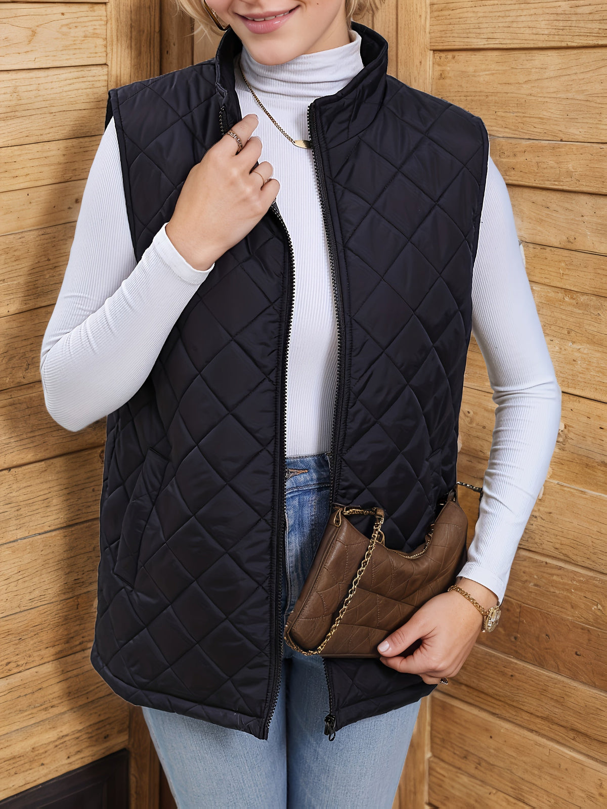 Women's Diamond-Quilted Longline Vest for Layering – view 4