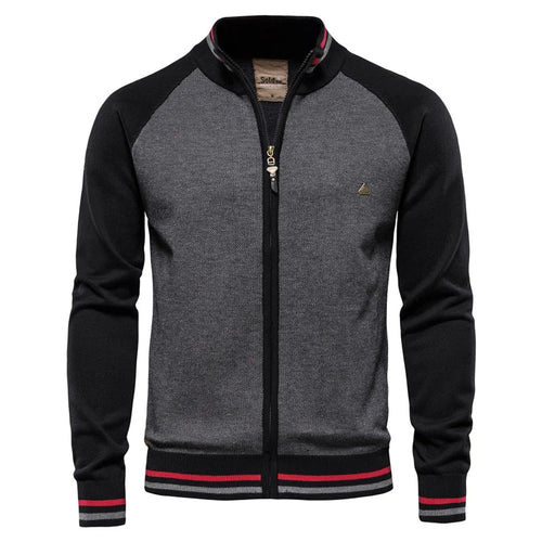 Men's Cotton Stand Collar Full-Zip Knit Cardigan – Black
