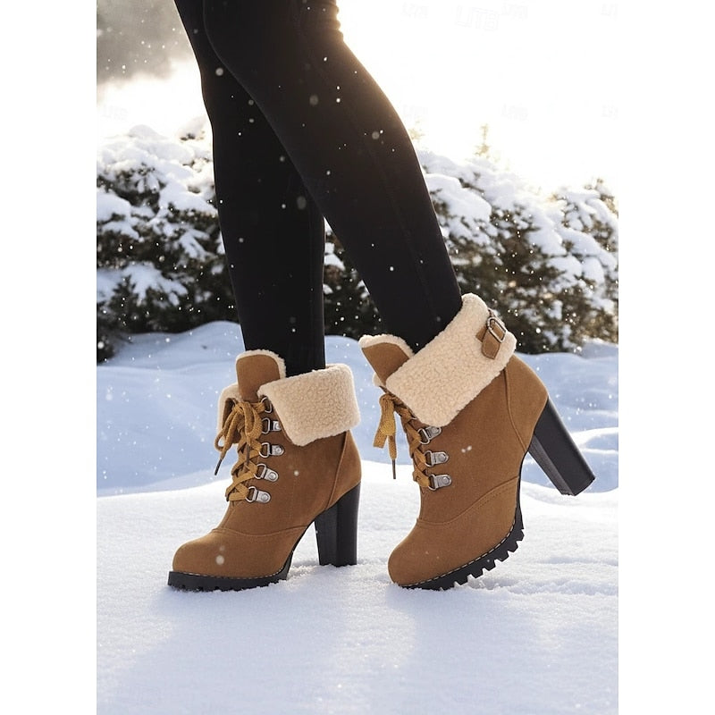 Women's Plush-Lined Laced Cold-Weather Boots with Chunky Heel – view 3