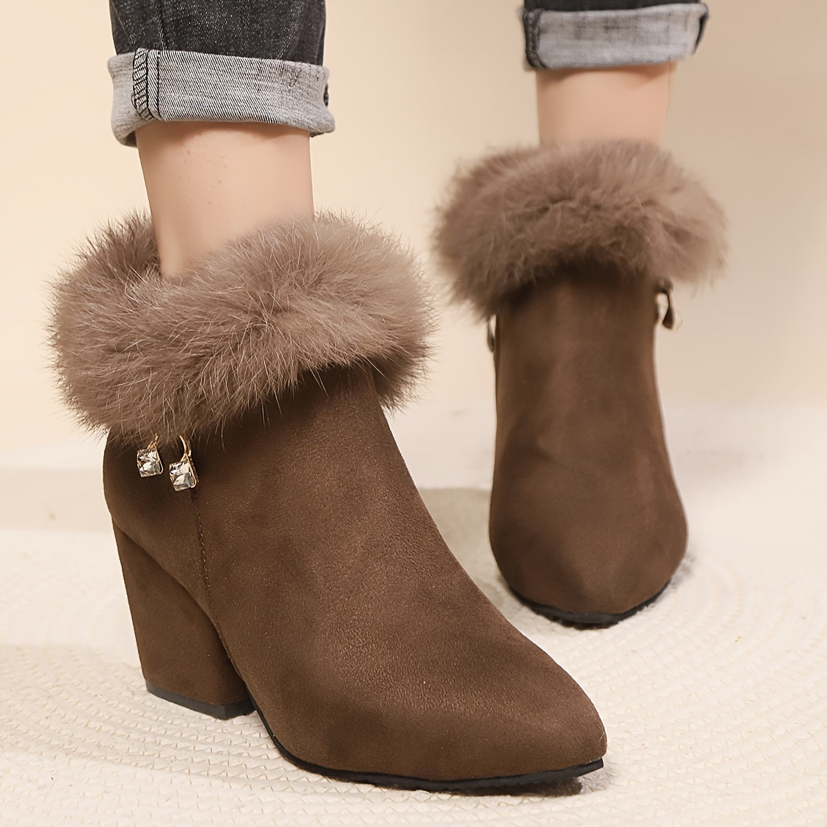 Women's Plush-Trim Pointed-Toe Booties – Dark Brown