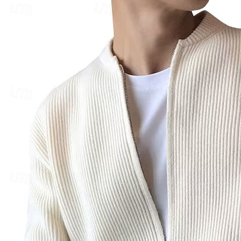 Men's Standing Collar Zip Knit Cardigan for Layering – view 5