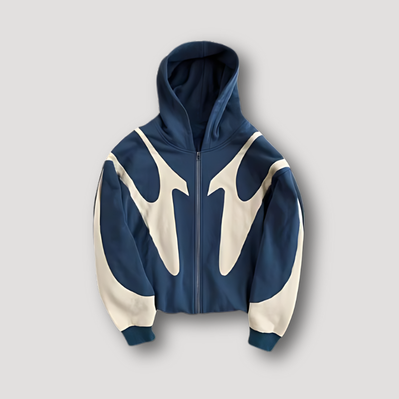 Men's Print-Detail Full-Zip Hoodie – Blue