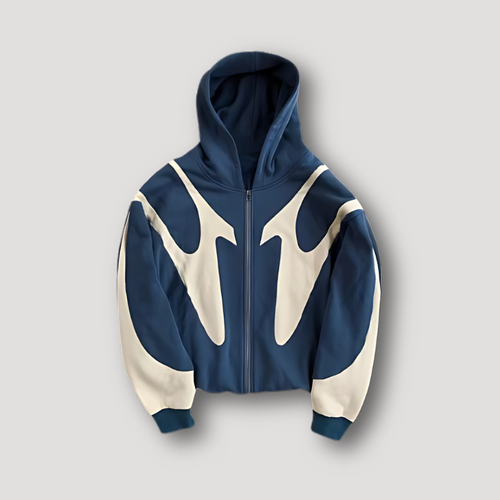 Men's Print-Detail Full-Zip Hoodie – Blue
