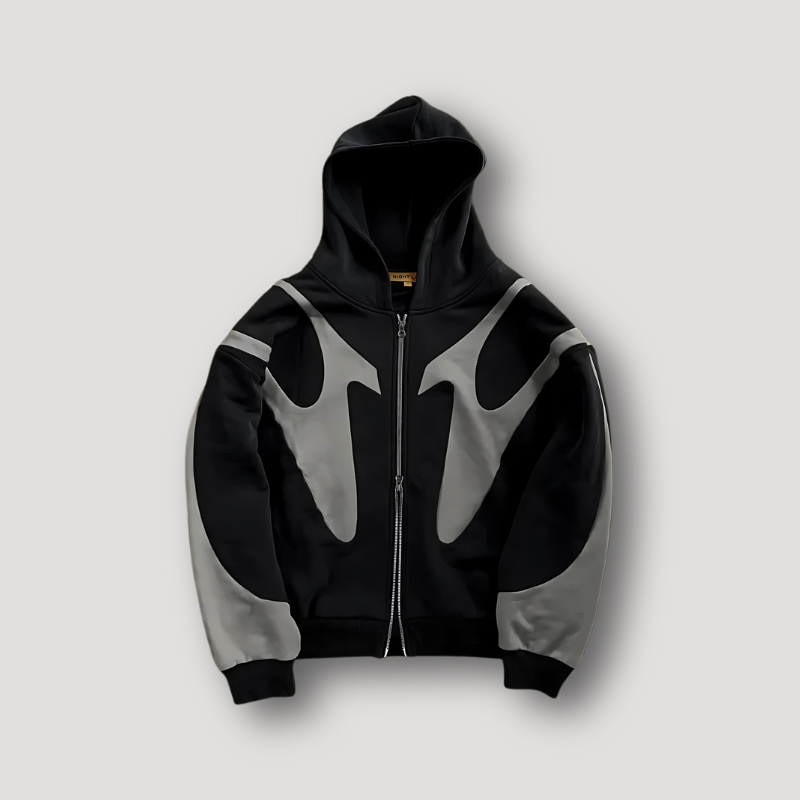 Men's Print-Detail Full-Zip Hoodie – Black