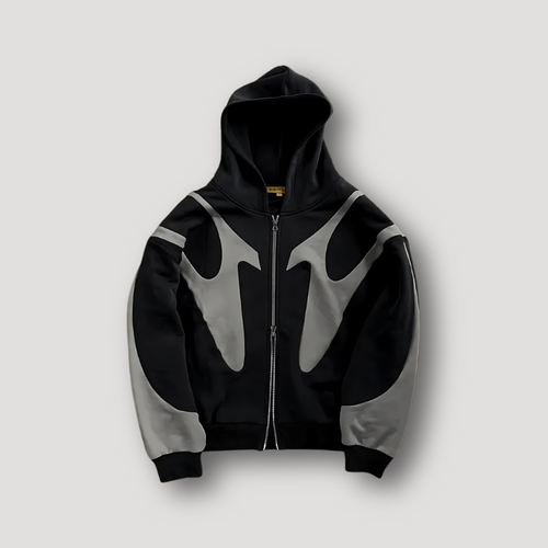 Men's Print-Detail Full-Zip Hoodie – Black