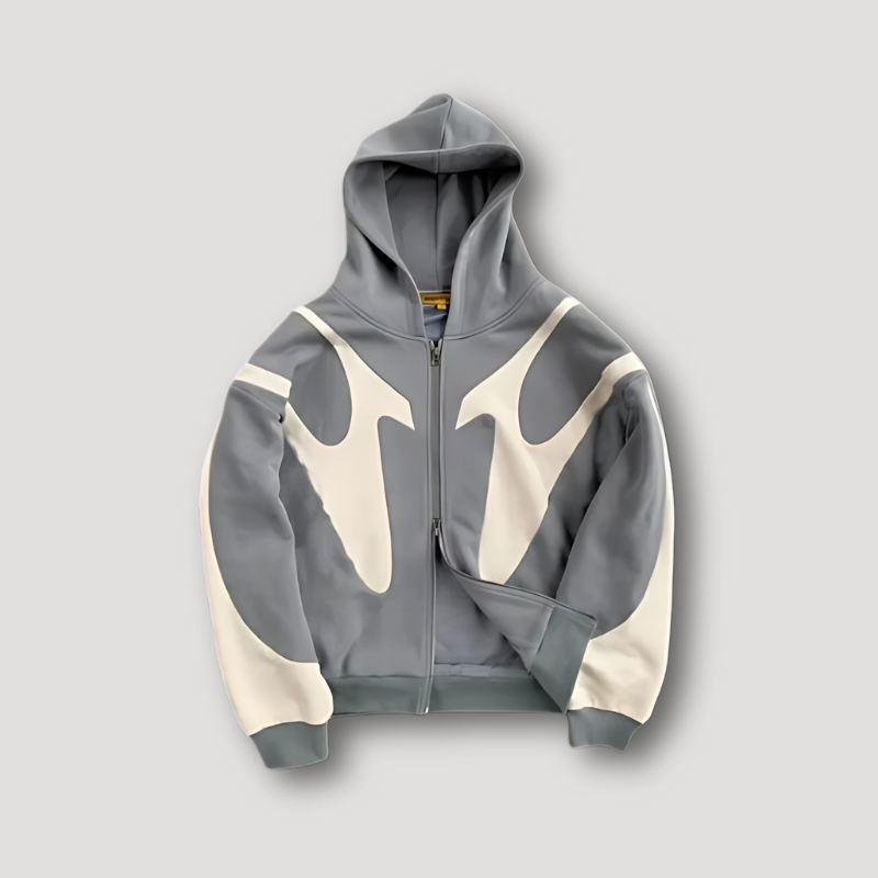 Men's Print-Detail Full-Zip Hoodie – Gray