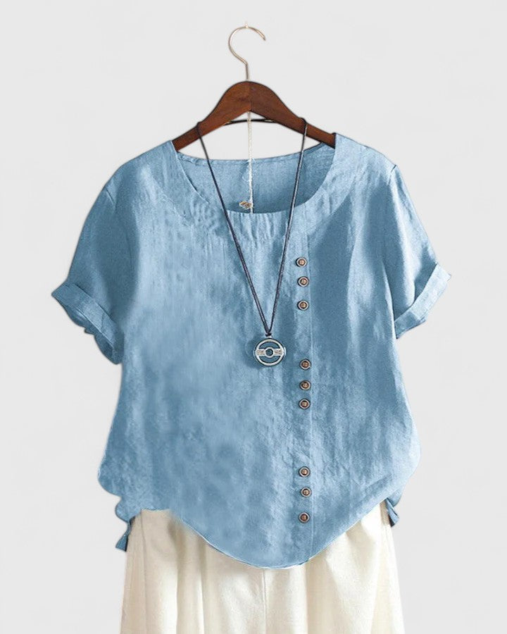 Women's Comfortable Short-Sleeve Blouse for Weekends – Sky Blue