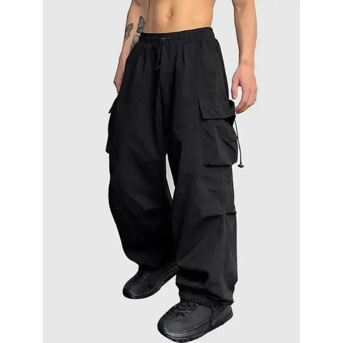 Men's Flared-Leg Cargo Trousers – Black