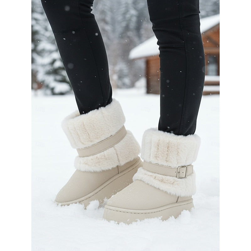 Women's Fur-Trimmed Booties – Beige