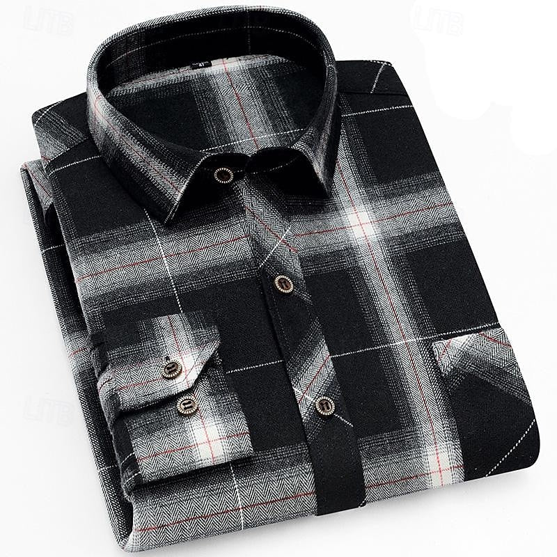 Men's Plaid Check Button-Up Overshirt for Layering – Black