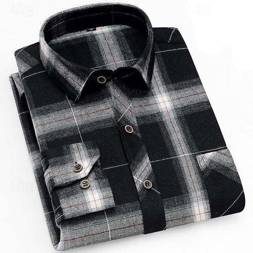 Men's Plaid Check Button-Up Overshirt for Layering – Black