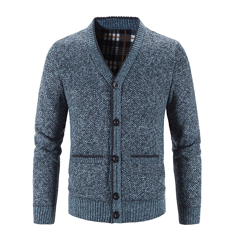 Men's Lined V-Neckline Button-Front Knit Cardigan – view 8