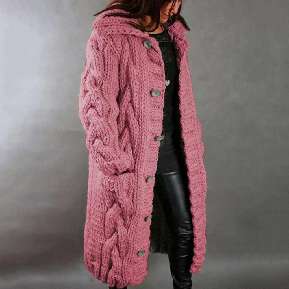 Women's Cable-Knit Hood-Detail Knit Cardigan – Pink