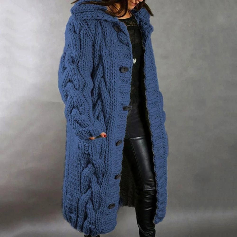 Women's Cable-Knit Hood-Detail Knit Cardigan – Dark Blue