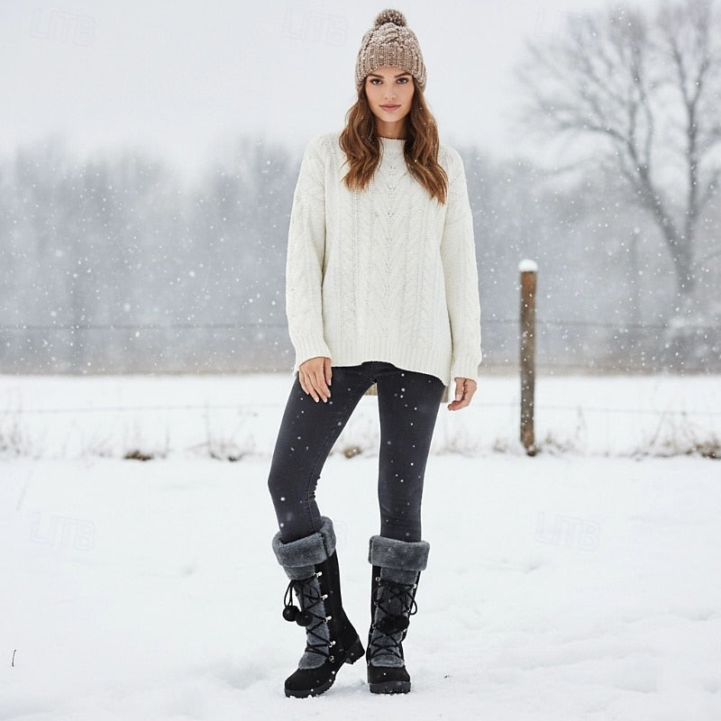 Women's Fur-Trim Laced Mid-Calf Snow Boots – view 7