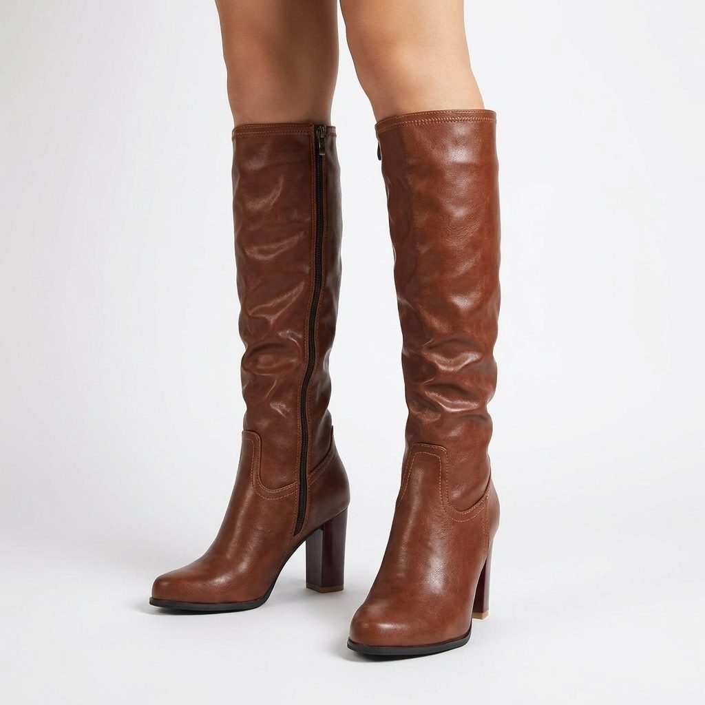 Women's Leather Knee-High Boots for Evening Wear – Brown