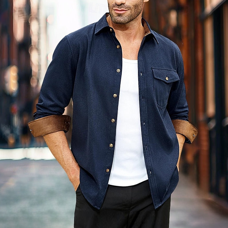 Men's Rugged Button-Front Overshirt – Dark Blue
