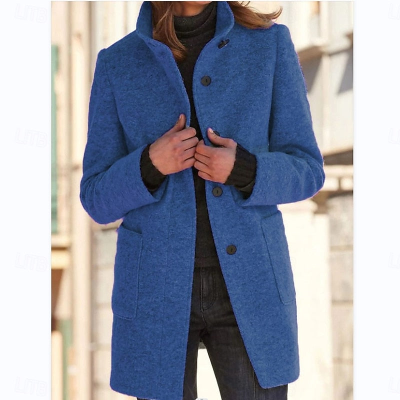 Women's Fitted Stand Collar Cold-Weather Coat – Blue