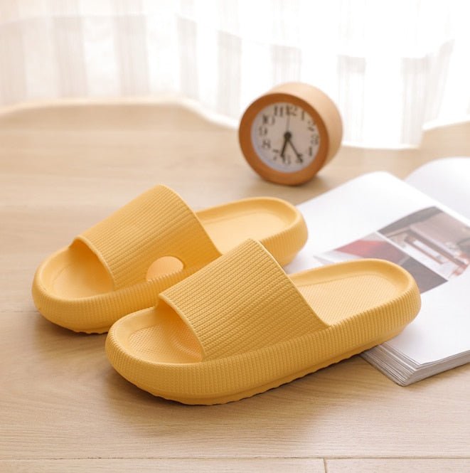Women's Textured Strap Cushioned Slide Slippers for Walking – Yellow
