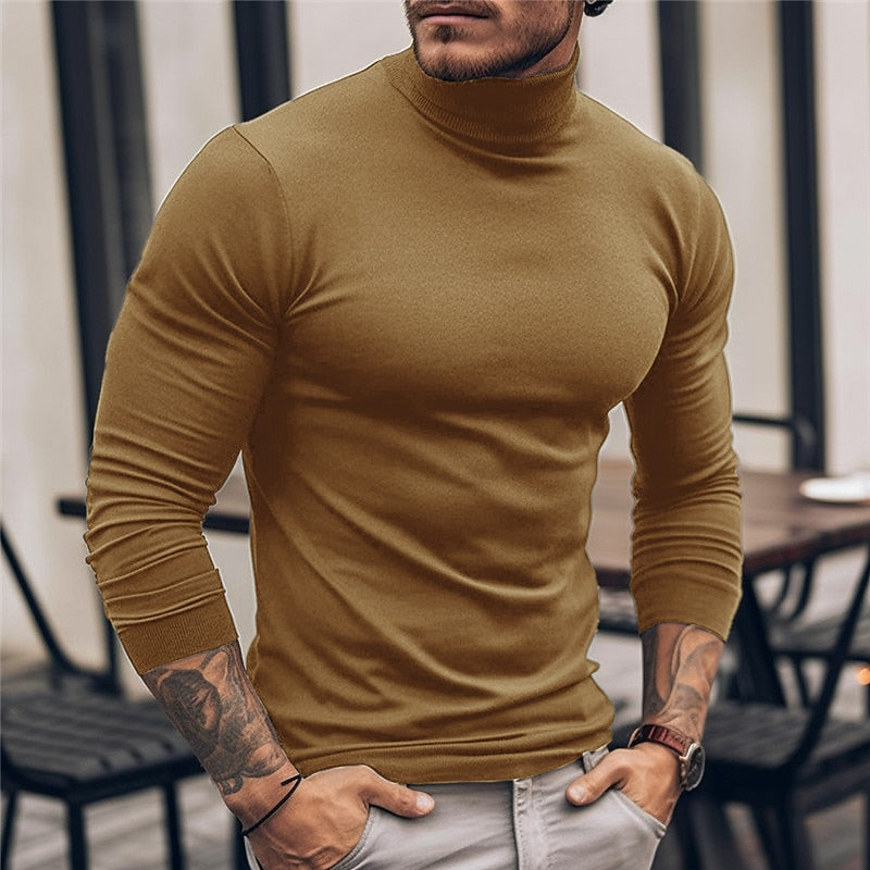 Men's Streamlined Long Sleeve Turtleneck for Layering – Khaki