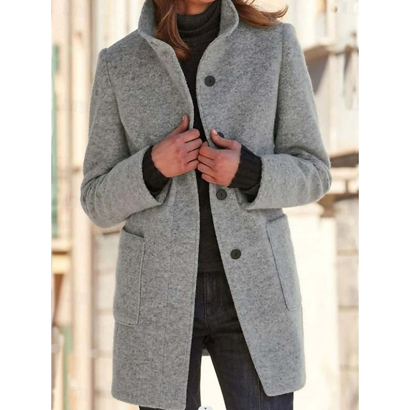 Women's Fitted Stand Collar Cold-Weather Coat – Gray
