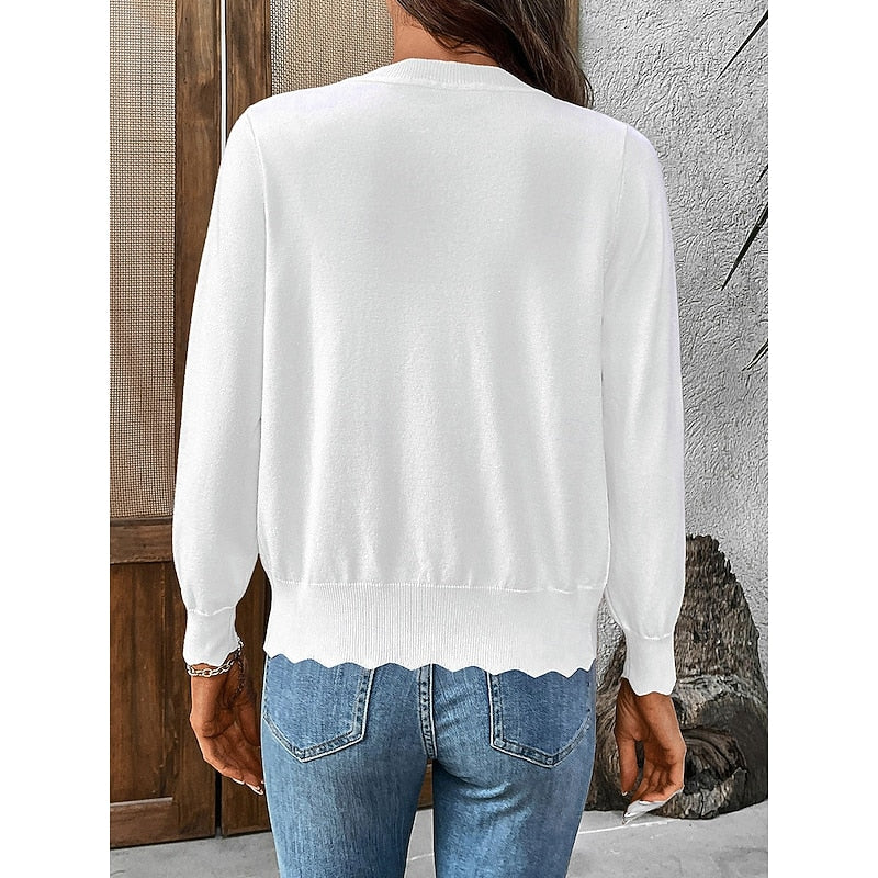 Women's Scalloped-Edge V-Neckline Button-Front Knit Cardigan for Weekends – view 5