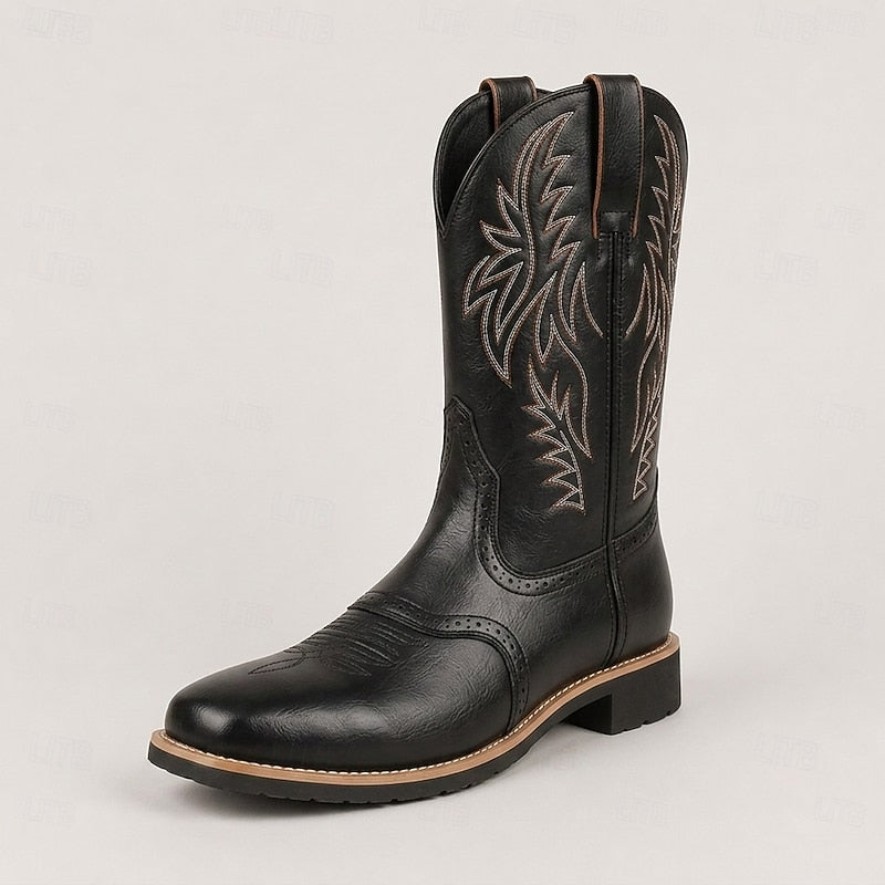 Men's Timeless Two-Tone Western Cowboy Boots – Black
