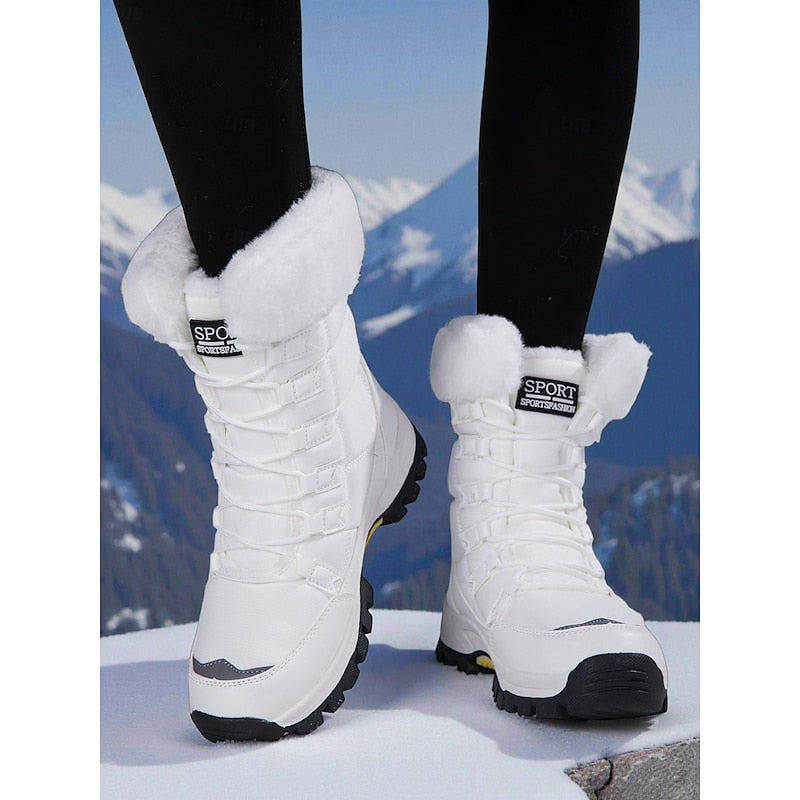 Women's Tie-Front Cold-Weather Boots with Grip Sole – White