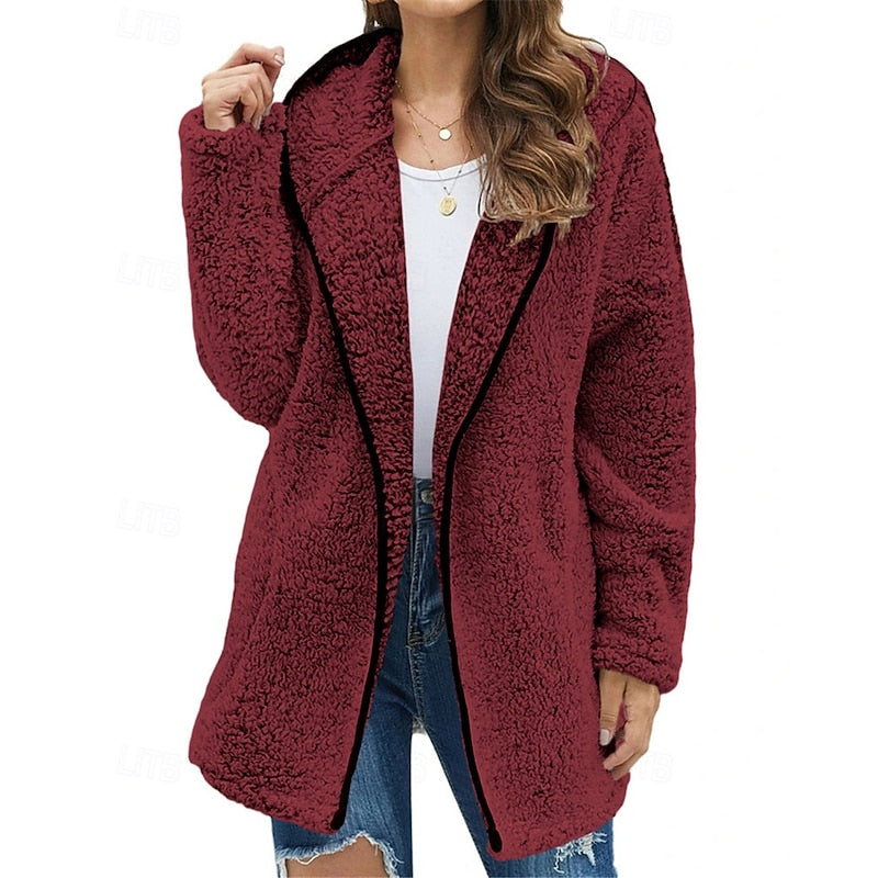 Women's Plush Hood-Detail Full-Zip Jacket – Wine