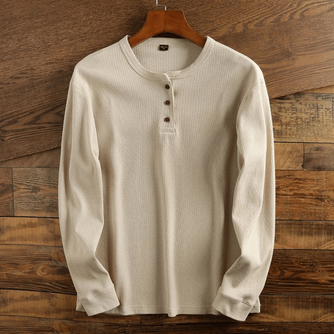 Men's Waffle Knit Henley Shirt for Fall – Cream