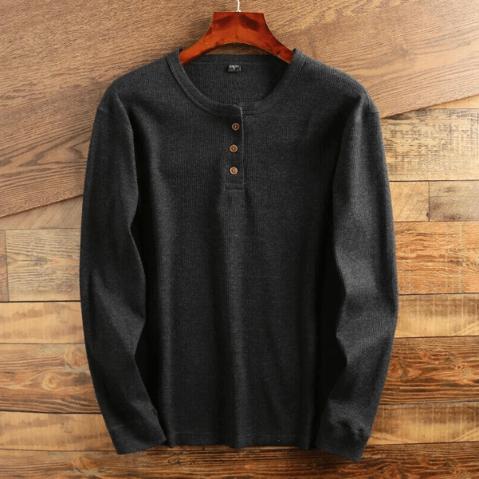 Men's Waffle Knit Henley Shirt for Fall – Dark Gray