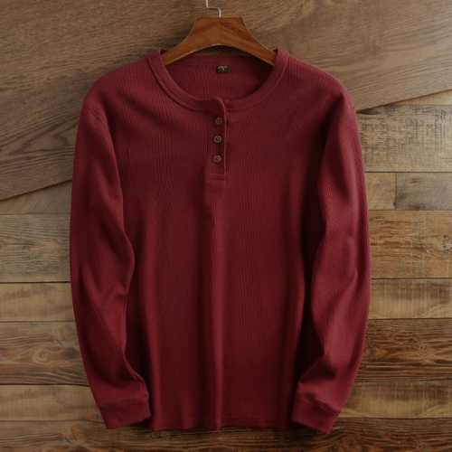 Men's Waffle Knit Henley Shirt for Fall – view 7