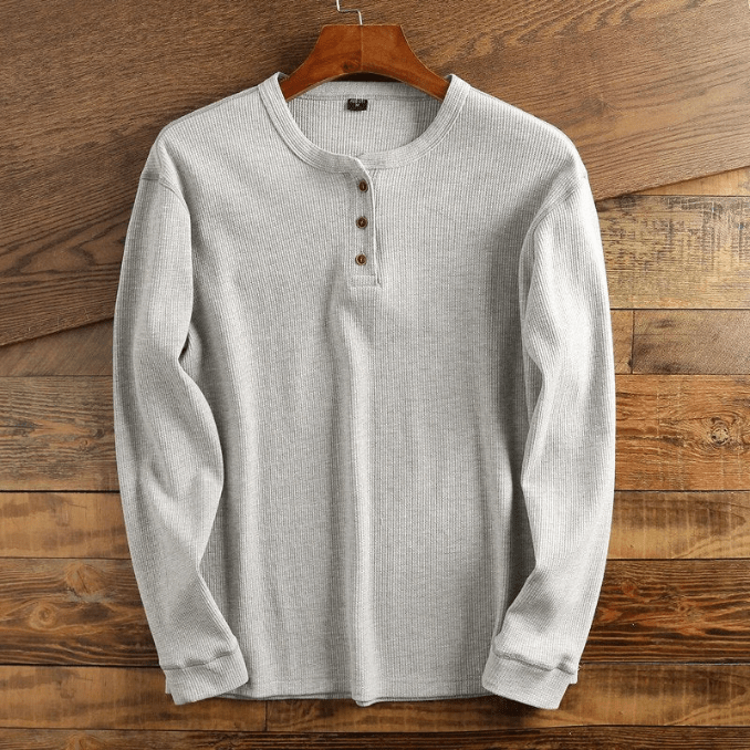 Men's Waffle Knit Henley Shirt for Fall – Light Gray