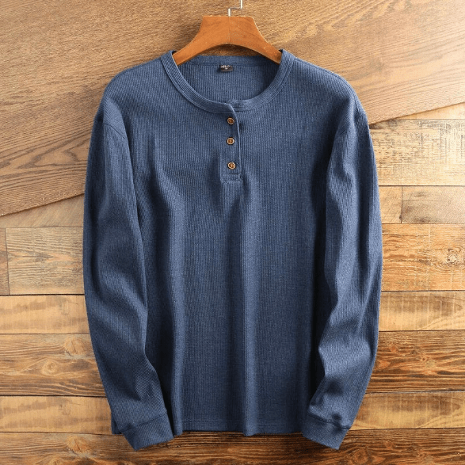 Men's Waffle Knit Henley Shirt for Fall – Navy Blue