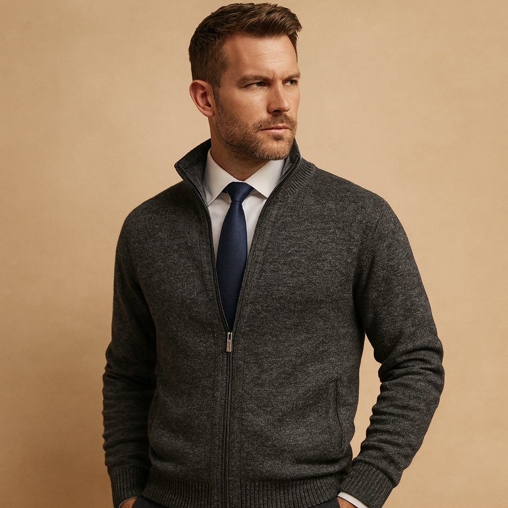 Men's Timeless Full-Zip Knit Cardigan Pullover – Dark Gray