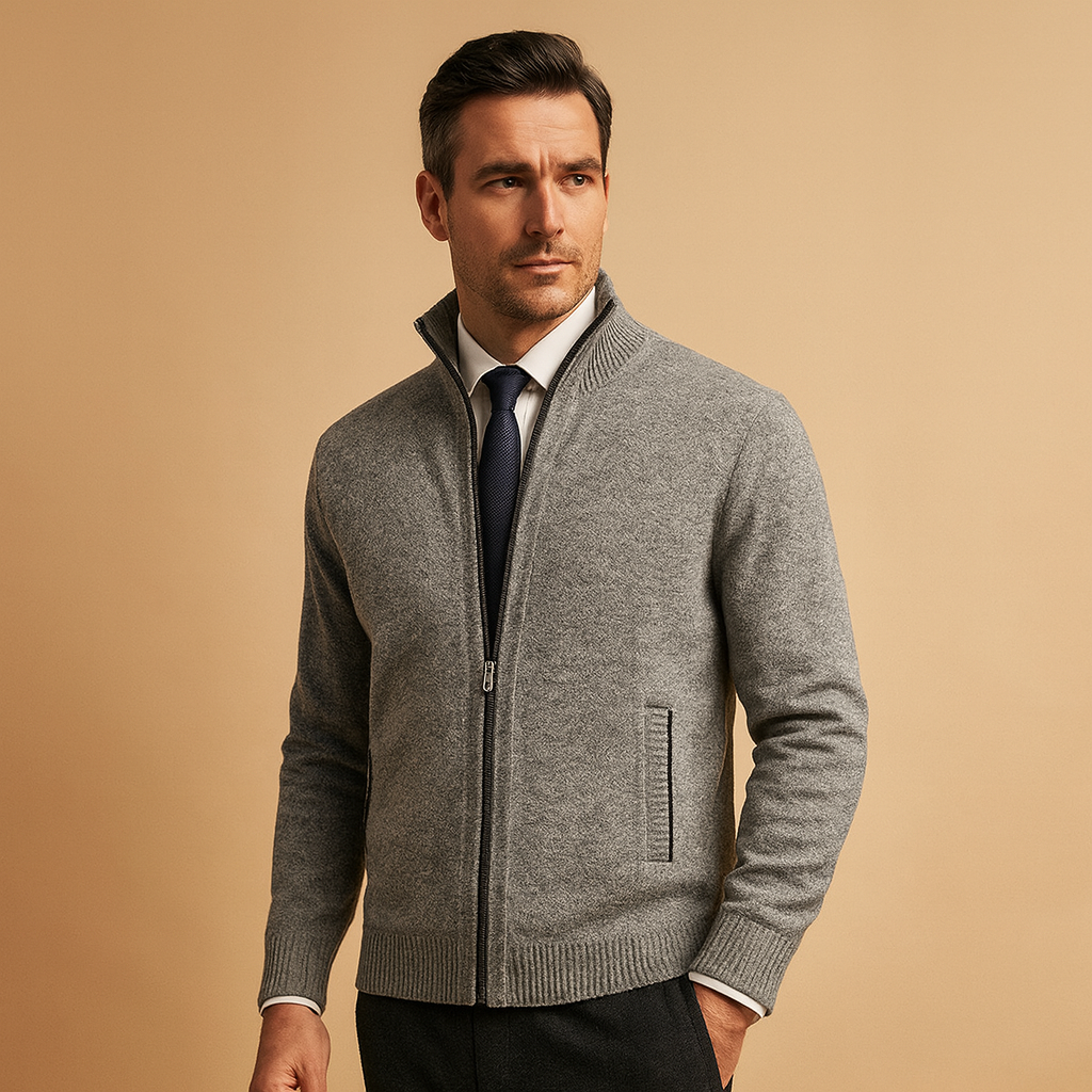 Men's Timeless Full-Zip Knit Cardigan Pullover – Light Gray