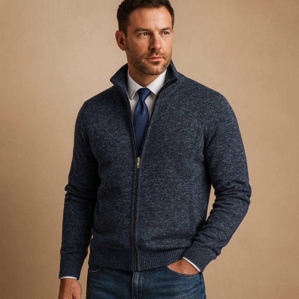 Men's Timeless Full-Zip Knit Cardigan Pullover – Navy Blue