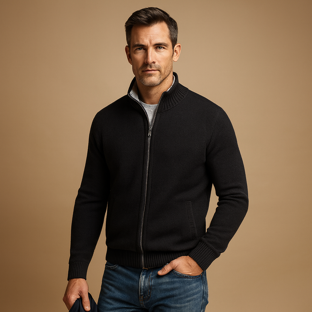 Men's Timeless Full-Zip Knit Cardigan Pullover – Black