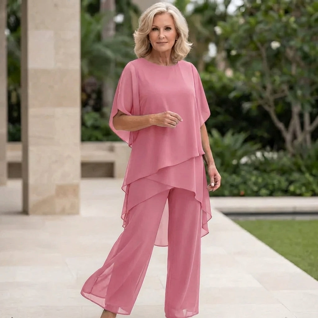 Women's Draped Palazzo Pants and Two-Piece Set with Top – Pink