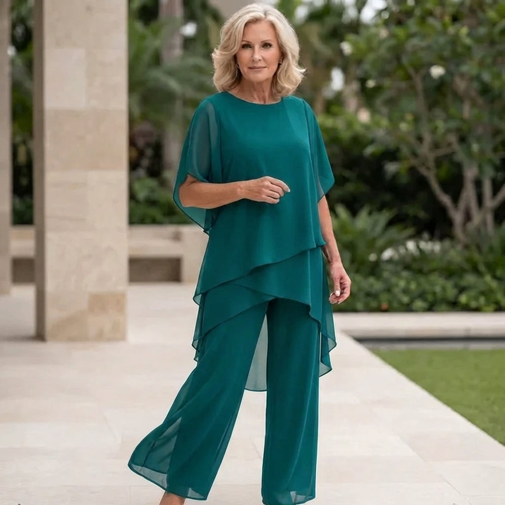 Women's Draped Palazzo Pants and Two-Piece Set with Top – Turquoise