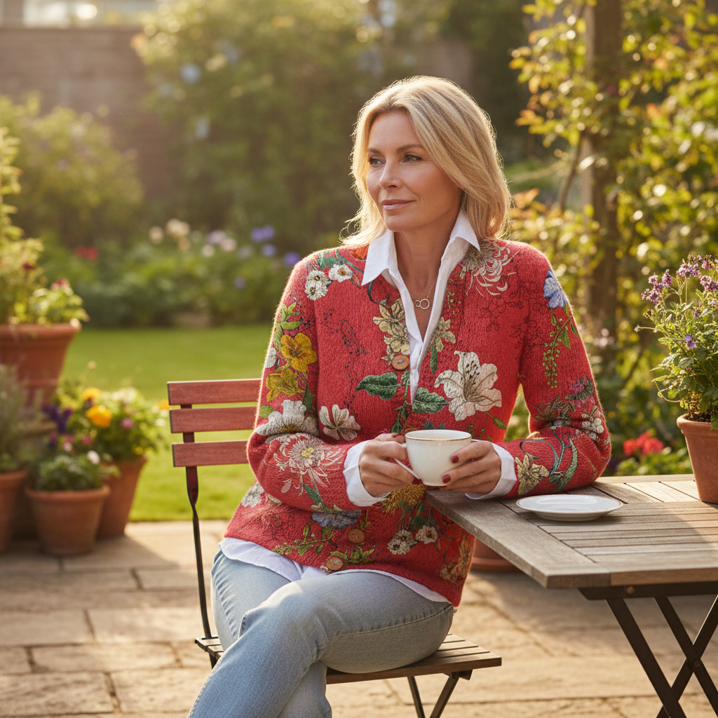 Women's Flower-Print Button-Front Knit Cardigan – view 2