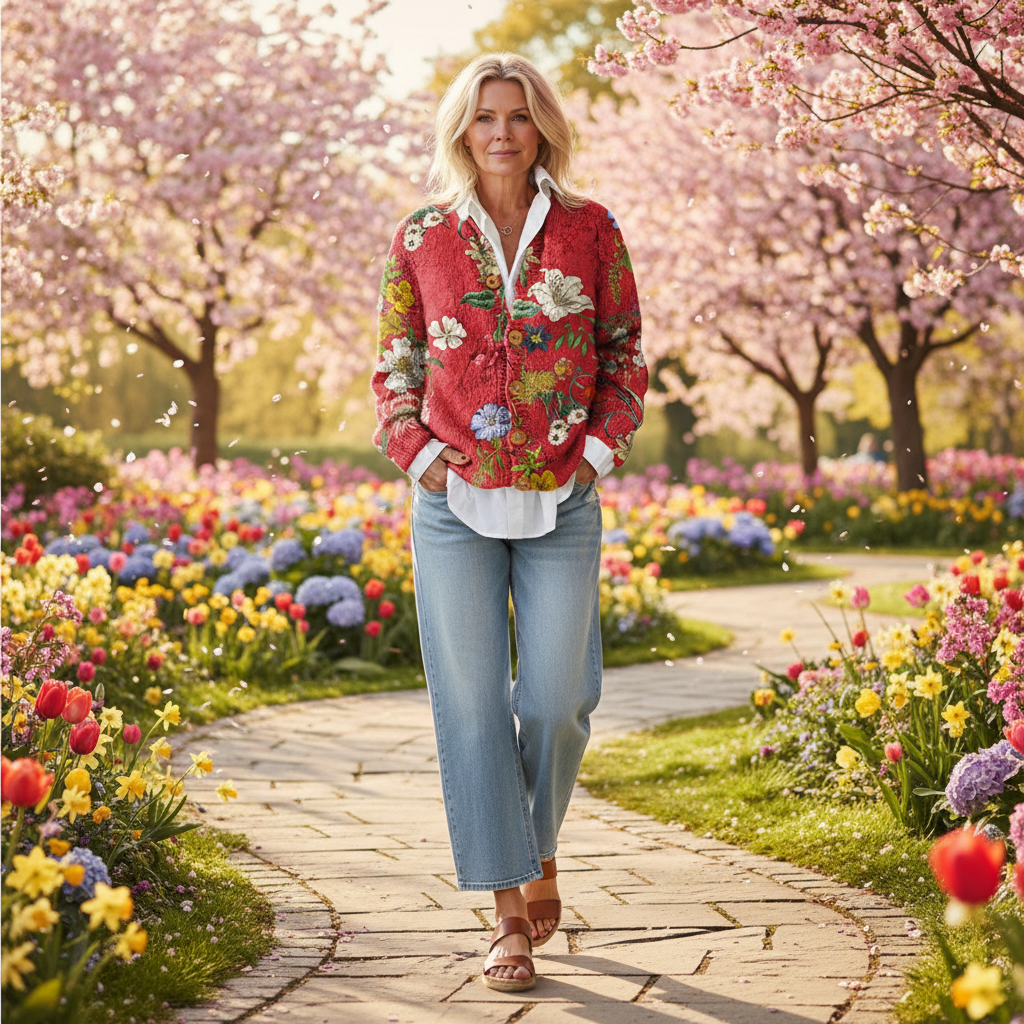 Women's Flower-Print Button-Front Knit Cardigan – view 3