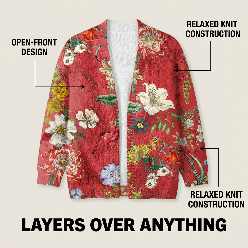 Women's Flower-Print Button-Front Knit Cardigan – view 5