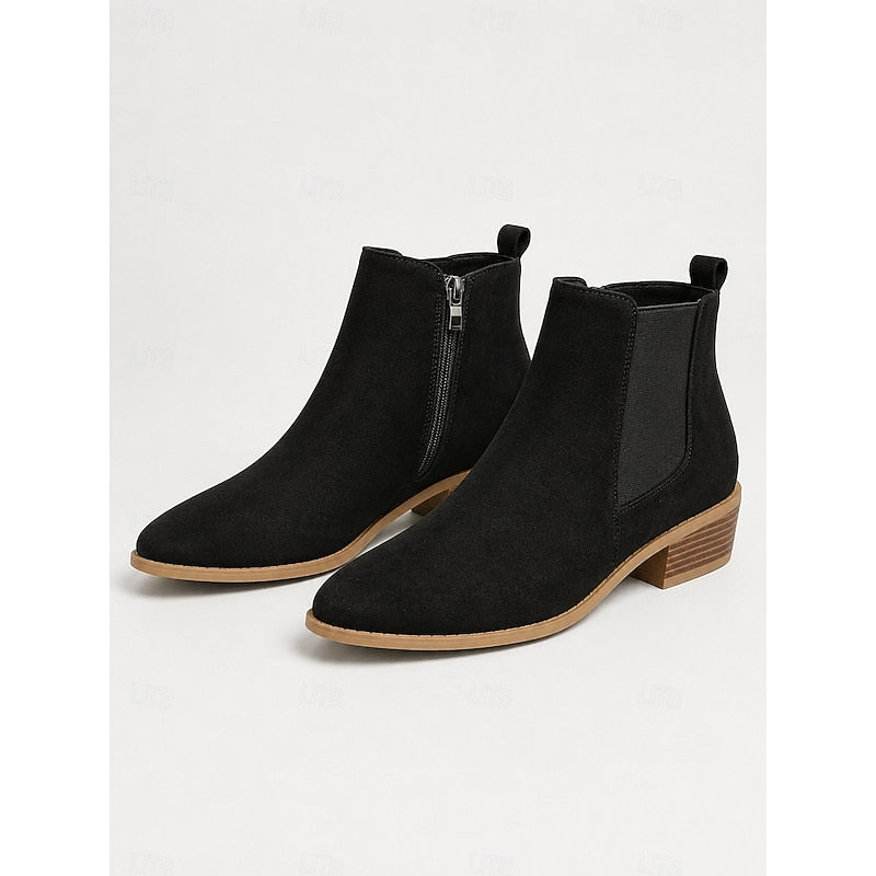 Women's Pointed-Toe Booties with Side Zip – Black
