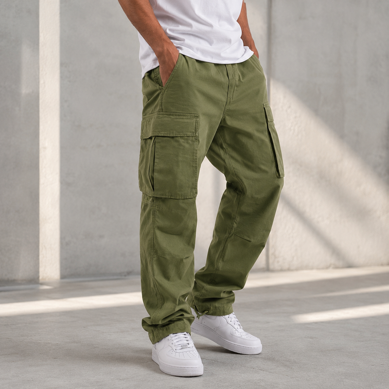 Men's Relaxed-Fit Cargo Trousers – Olive Green