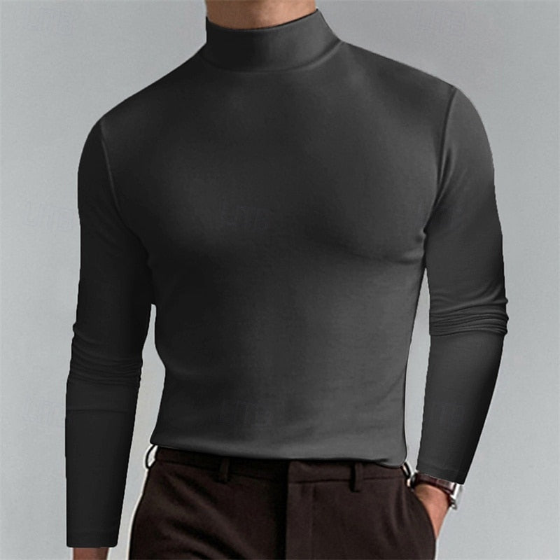 Men's Timeless Fit Roll-Neck Knit Pullover – Dark Gray
