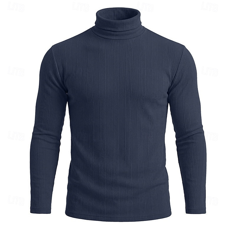 Men's Rib-Knit Texture Slim-Cut Fit Roll-Neck Knit Pullover – view 2