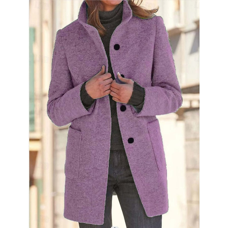 Women's Fitted Stand Collar Cold-Weather Coat – Light Purple